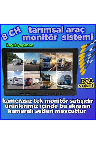 8 Kanallı Hybrid Monitör Kamerasız - 12 24 Volt - Kayıt Yapmaz