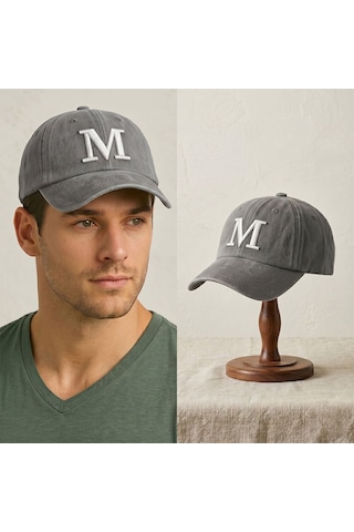 Bk Gift Kişiye Özel Harf Nakışlı Vintage Krem Beyzbol Şapkası Unisex Eskitme Kumaş Metal Tokalı