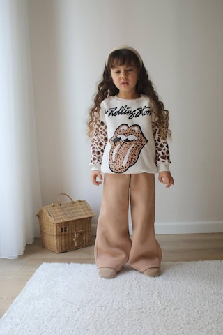 Kız Çocuk İç Pamuklu Leopar Geçişli Trend Rolling Stone Baskılı Alt Üst Takım Sütlü Kahve Renk Leopar / Sütlü Kahve Leopar - Sütlü Kahve