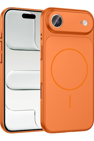 Apple Uyumlu iPhone 17 Air Kılıf Zore M-safe Şarj Özellikli Kamera Korumalı Formen Kapak Turuncu
