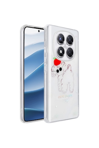 Xiaomi Redmi Note 14 Pro 4g Kılıf Şeffaf Figürlü Mkst Folk Sert Kapak - Sevimli Köpek Beyaz