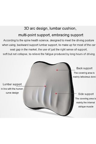 Tongxida Araba Hafızalı Köpük Boyun Yastığı İpek Yastık Araba Koltuğu Servikal Yastık, Bel Pedi Gri
