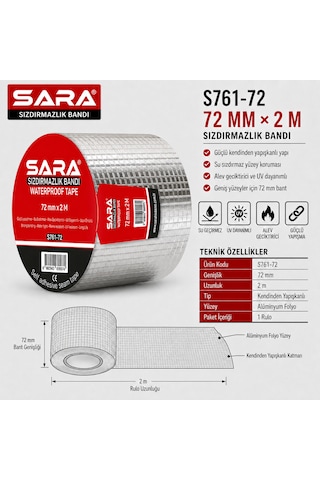 Sara S761-72 Sızdırmazlık Bandı 72 Mm X 2 M, Alüminyum Folyo Yüzeyli, Kendinden Yapışkanlı