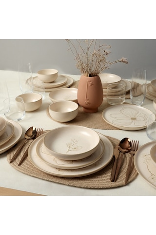 Keramika Taupe Bloom Nordıc Yemek Takımı 24 Parça 6 Kişilik 22519-20-28-29 Kahverengi