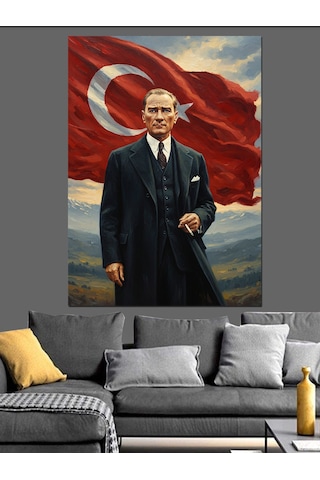 Ahşap Tablo Atatürk Türk Bayrağı Lider