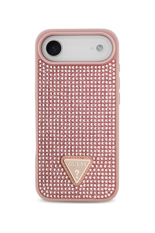 Apple Uyumlu iPhone 17 Air Kılıf Guess Lisanslı Taşlı Arka Yüzey Üçgen Logolu Kapak Pembe