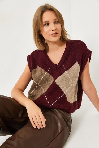 Shade Kadın Premium Baklava Desenli Oversize Triko Süveter Ts241003 60261172 - Bordo