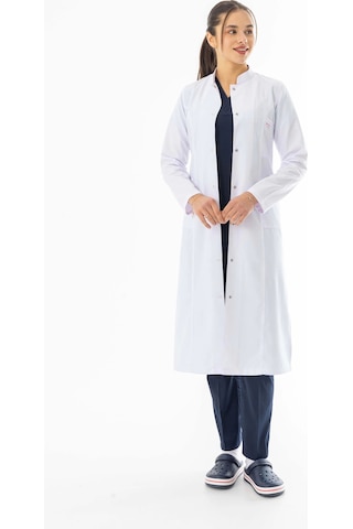 Hakim Yaka Maxi Boy Kadın Doktor Önlüğü Alpaka Kumaş Beyaz Bko004 Beyaz