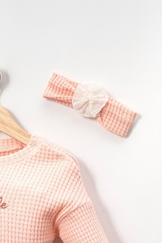 Dantel Detaylı Bandanalı Fırfırlı Yumuşak Doku Prenses 2'li Takım Şık Pembe