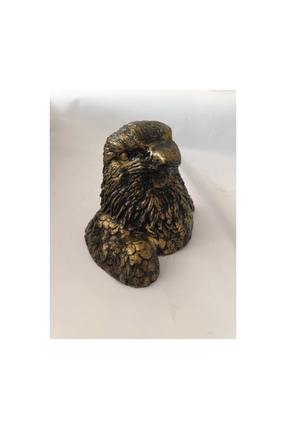 Antik Eskitme Kartal Başı Biblo - Taş Tozu Dekoratif Heykel 16x15 Cm