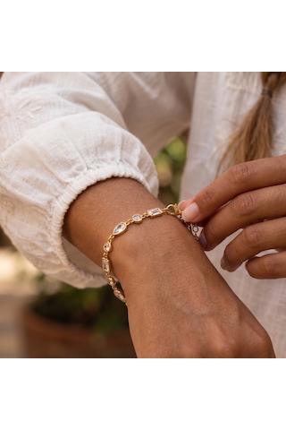 Zirkon Taşlı Bileklik 718550 Gold Gümüş