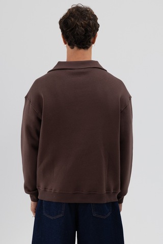 Vamos Basic Fermuarlı Dik Yaka Sweatshirt Kahve