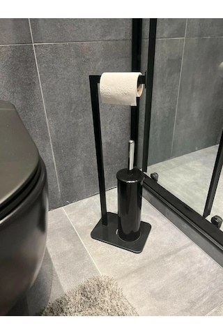 Aju Tuvalet Kağıtlığı Siyah Fırçalı Özel Tasarım Ağır Döküm Ayaklı Devrilmez Banyo Kurulum Gerektirmez Siyah