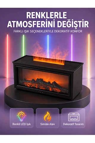Tek Şömine Görünümlü Hava Nemlendirici Renkli Led Işıklı Aroma Difüzörü Najmaddin Diğer