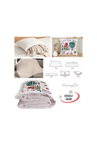 Öğretmenler Günü Hediyesi Punch Baskılı Tv Battaniyesi Olabilen Dekoratif Yastık Kırlent Battaniye Çok Renkli