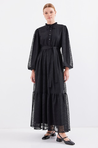 Bigdart 2509 Uzun Dantelli Tesettür Elbise - Siyah 001