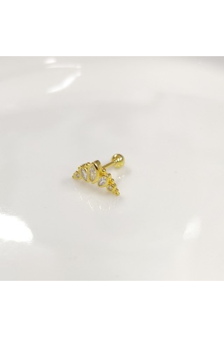 Mekik Taşlı Taç Gümüş Tragus Pıercıng - Altın Sarı Beyaz