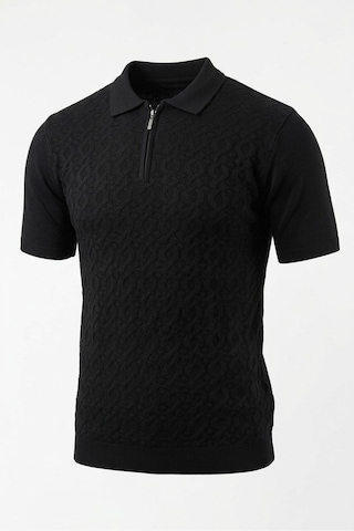 Onno Pamuklu Fermuarlı Desenli Triko Tshirt Siyah