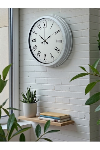 White Prime Roma Rakamlı 40 Cm Metal Duvar Saati Beyaz