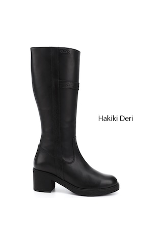 Gönderi(R) Gönderir Kadın Siyah Fermuarlı Kalın Topuklu Hakiki Deri Çizme Gkzc13447520 Siyah