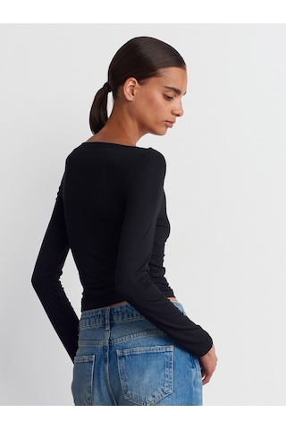 Dilvin Kayık Yaka Uzun Kollu Top Siyah