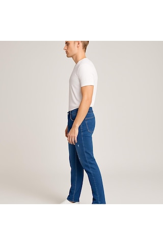 Erkek Slim Fit Dar Paça Esnek Likralı Denim Jeans Kot Pantolon - 7410 Mavi