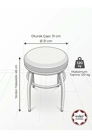 Evko Mobilya Tabure, Bar Taburesi, 2 Adet Tabure, Puf, Bench, Metal Ayaklı Tabure, Iç Ice Geçebilen Tabure, Mutfak Balkon Bahçe Taburesi Krem