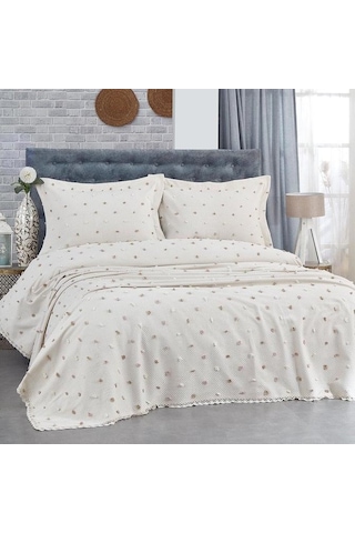 Nazik 7 Parça Pikeli Nevresim Takımı Gelin Seti Venüs Vizon