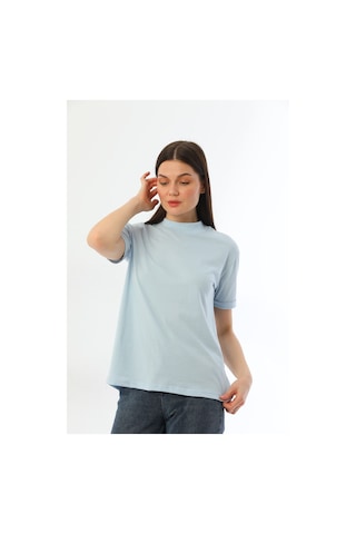 Kallima Açık Mavi Dik Yaka Rahat Kalıp  Pamuk T-Shirt Açık Mavi
