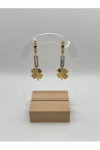Arnes Jewelry Çelik Zirkon Taşlı Yoncalı Küpe Ar345nes Gold