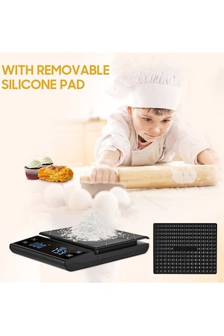 Novahub Şık Siyah Mutfak Terazisi, 3kg Kapasite, 0.1g Çözünürlük, Tip 1/2 Seçimli, Dijital, Pratik Kullanım Siyah