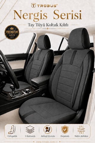 Renault Clio 5 2020 Ve Sonrası Uyumlu Nergis Serisi Füme Siyah Oto Koltuk Kılıfı