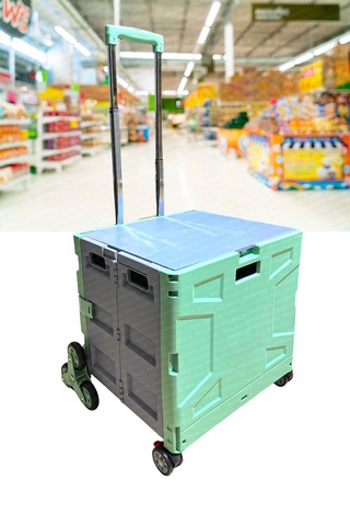 Merdiven Çıkabilen Katlanabilir Tekerlekli Süpermarket Alışveriş Sepeti Bagaj Sandık Arabası