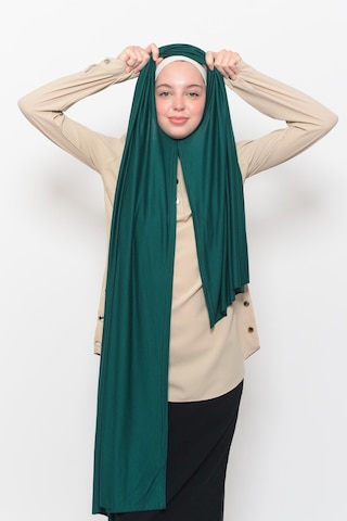 Hazır Pratik Geçmeli Lüks Düz Penye Şal Çapraz Hizalı Yeşil