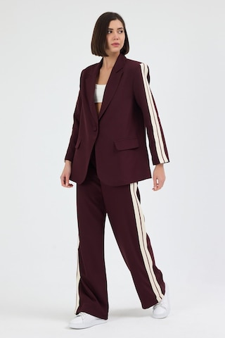 Diemmood Kadın Yan Şerit Detaylı Oversize Blazer Ceket & Palazzo Mürdüm Takım Mor