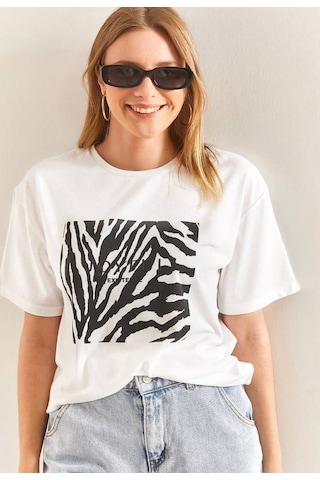 Baskılı Basic Bisiklet Yaka Örme T-shirt- Önü Siyah
