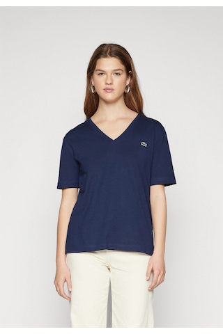 Lacoste Kadın V Yaka T-shirt Classic Logo Nakış Lacivert