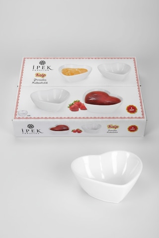 6 Kişilik Kalp Tasarımlı Küçük Sunumluk Reçellik 6'lı Kase Takımı 7cm Beyaz