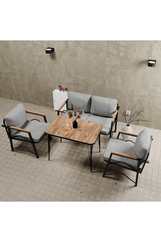 Mb Garden Furnıture Simetri Model, Balkon, Bahçe, Cafe, Metal Koltuk Takımı,bahçe Takımı,çay Seti, 2+1+1+masalı Süngerli Açik Gri