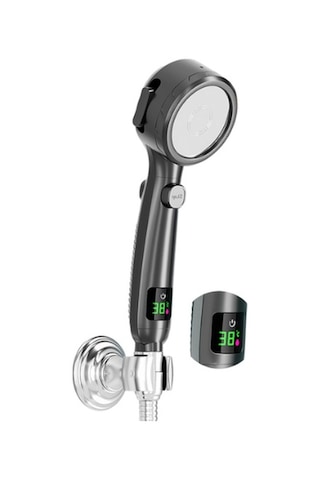 Su Tasarruflu Basınçlı Ayarlanabilir Led Dijital Sıcaklık Göstergeli Yüksek Basınçlı Duş Başlığı Siyah