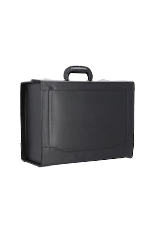 Alassio Deri Pilotenkoffer 45 Cm Laptop Bölmeli Evrak Çantası Siyah