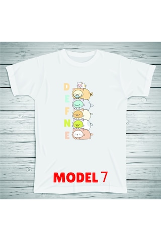 Penguen Karakterli Çocuklara Özel İsim Baskılı Tshirt , Beyaz