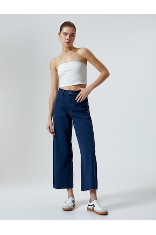 Koton Geniş Kısa Paça Kot Pantolon Yüksek Bel - Sandra Jeans Lacivert 4sal40007mw 4SAL40007MW701 Lacivert