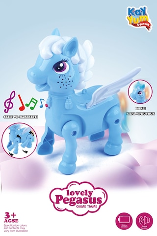 Işıklı Sesli Pilli Yürüyen Unicorn Pony At - Mavi