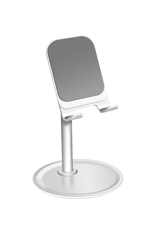 Kosona Alüminyum Standart Telefon Ve İpad Tutucu - 45 Derece Açı Ayarlı, Dürtüye Dayanıklı, Şarj Portu Erişimi - Gümüş