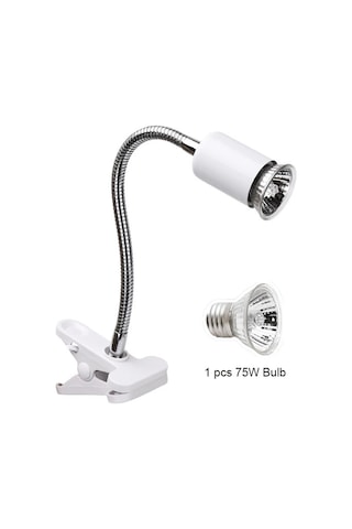 Symbee Sürüngenler İçin Isı Lambası - Güneş Işığı Simülasyonu - E27 Uç, 75w Ampul, Esnek Hortum, Beyaz, Abd Şarjı Beyaz