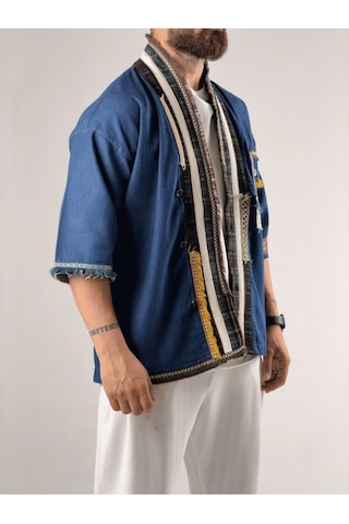 Tasarım Denim Erkek Kimono Coc3212 Mavi