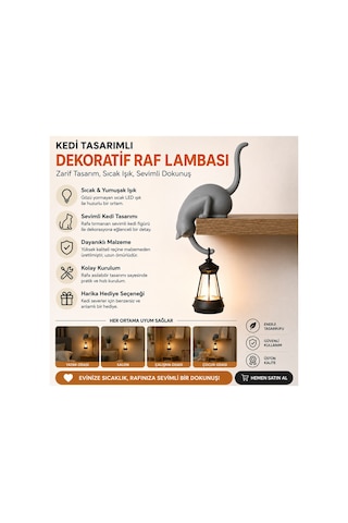 Modern & Şık - Minimalist Kedi Tasarımlı Dekoratif Raf Lambası Gece Lambası Açık 46657672
