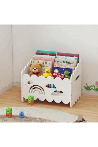 Montessori Ahşap Oyuncak Ve Kitap Saklama Kutusu Beyaz