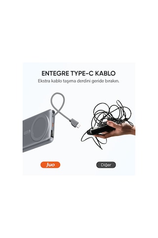 Juo 10000mah Magsafe Apple Watch Uyumlu 22.5w Kablolu 15w Kablosuz Powerbank Standlı Taşınabilir Hızlı Şarj Cihazı Gri